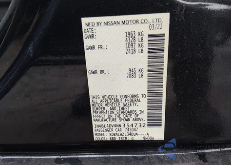 2022 Nissan Altima Sv Fwd из США, поврежденный, VIN 1N4BL4DV4NN354732